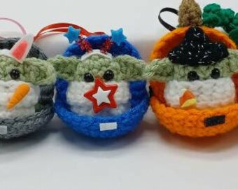 Baby Grogu Yoda The Child Christmas Ornament Full Season Set 7 Plush Amigurumi Crochet Handmade Dolls Easter Halloween Thanksgiving Advent