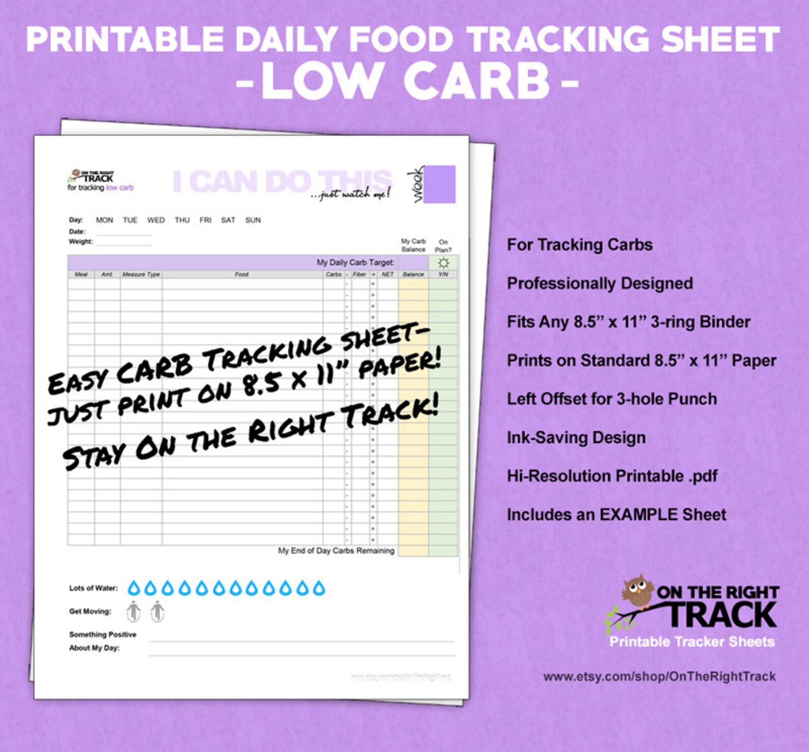 Daily Food Tracking Sheet for Low Carb &amp; Keto - Etsy