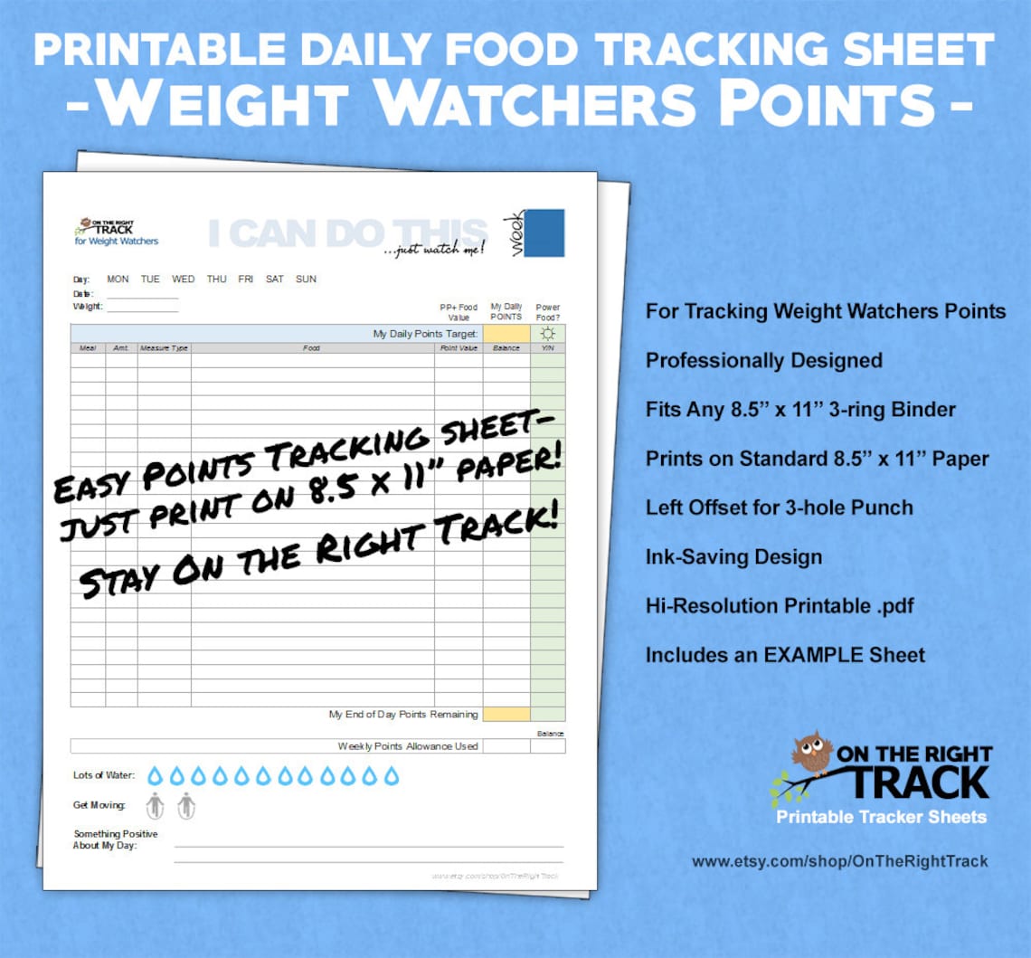 Daily Food Tracking Sheet for Weight Watchers Points - Etsy