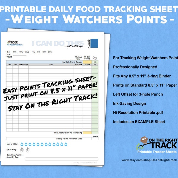 Daily Food Tracking Sheet for Weight Watchers Points