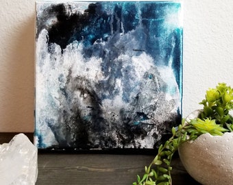 Intuitive Abstract Painting | Energy Art | Black, Blue, Teal, White | FREE shipping
