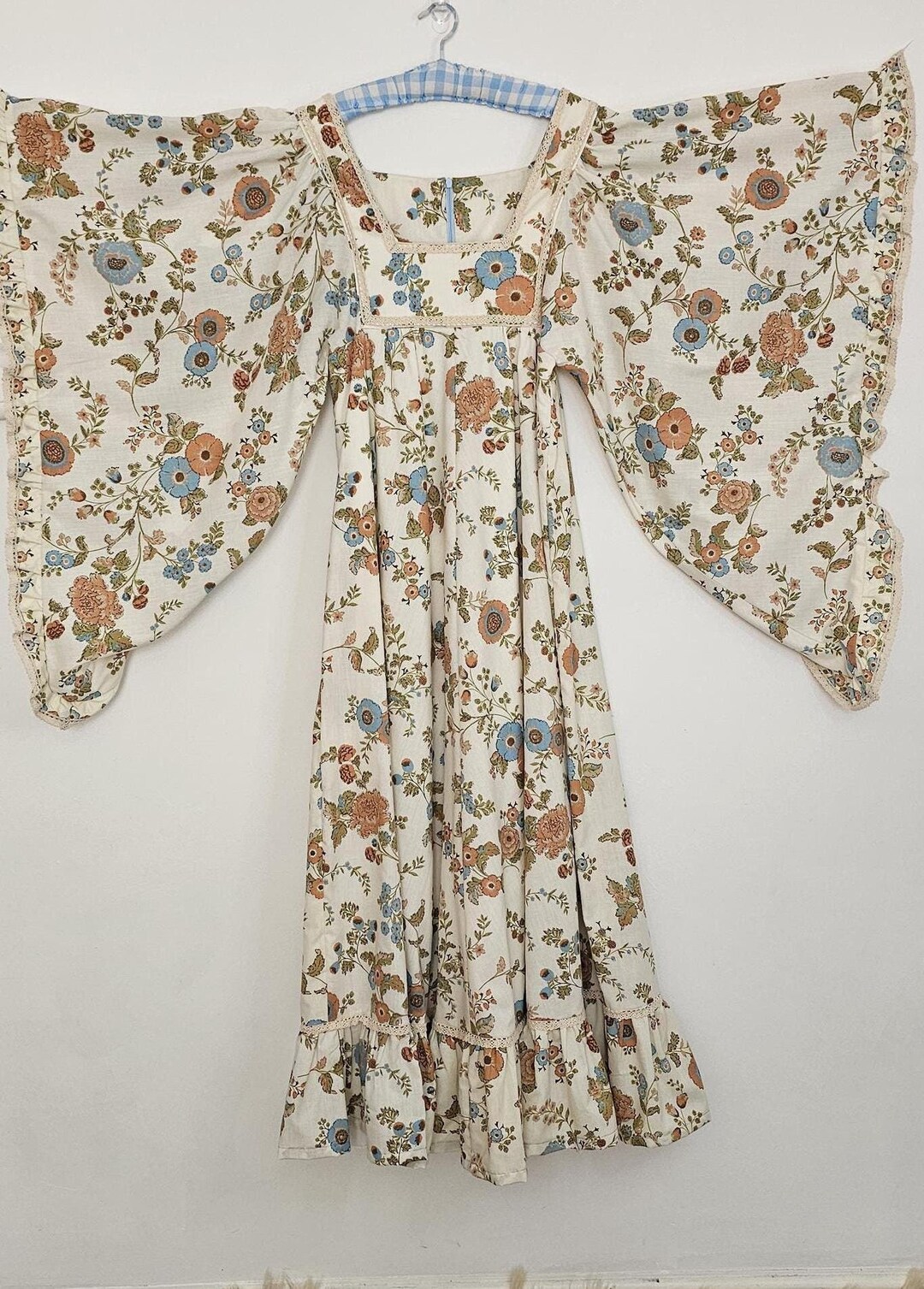 70s Angel Wing Sleeve Maxi Dress Vintage Inspired Sustainably Handmade ...