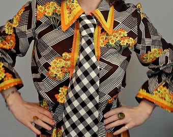 70s Inspired Dagger Collar Blouse with Poet Sleeves S/M Sustainably Handmade out of vintage 70s fabric