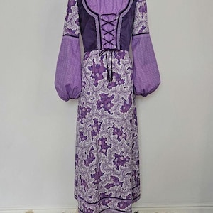 Handmade 60s Medieval Revival Maxi Dress: Poet Sleeves, Corset Tie - S/M