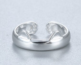 925 Sterling Silver Plated Animal Rings Jewelry Beautiful Unique Cat Ear Ring