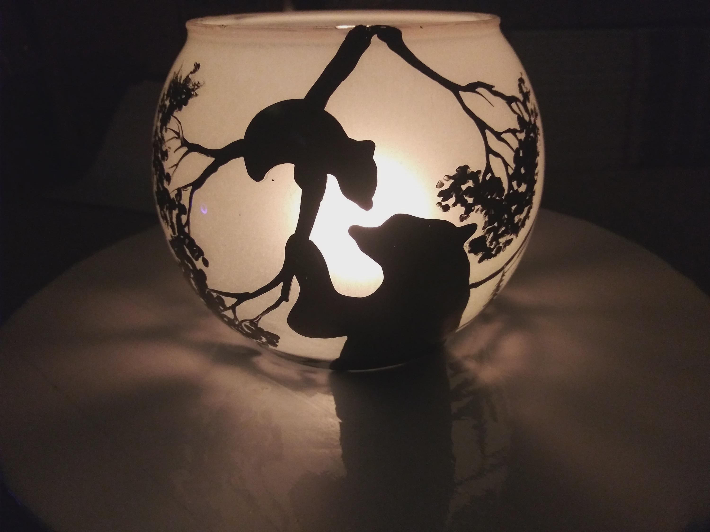 Hand Painted Bear Landscape Glass Candle Holder (4x5) - Thumbnail 7