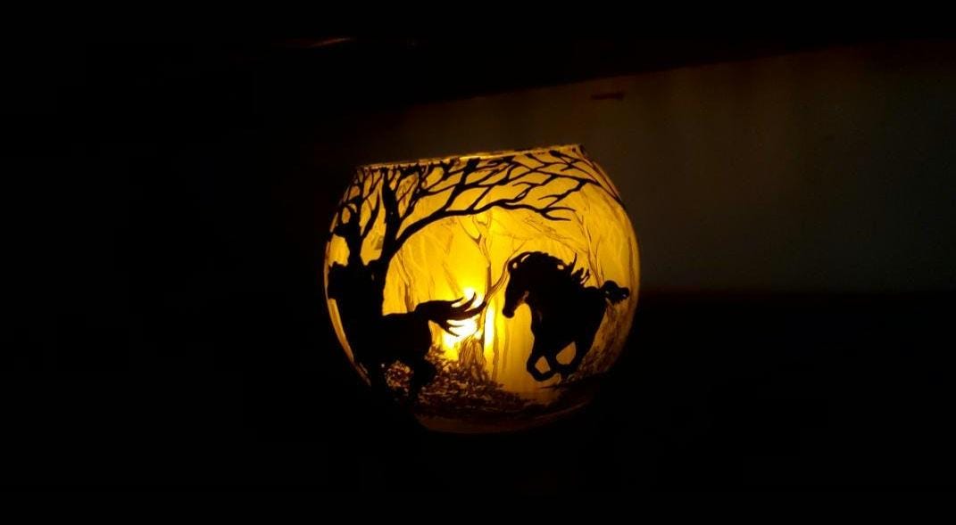 Running horses in forest hand painted candle holder sunset color - Thumbnail 2