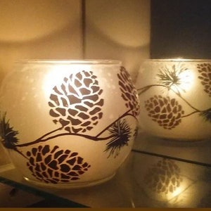 Pine Cone candle holder hand painted gift