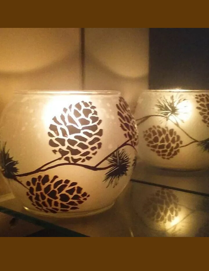 Pine Cone candle holder hand painted gift