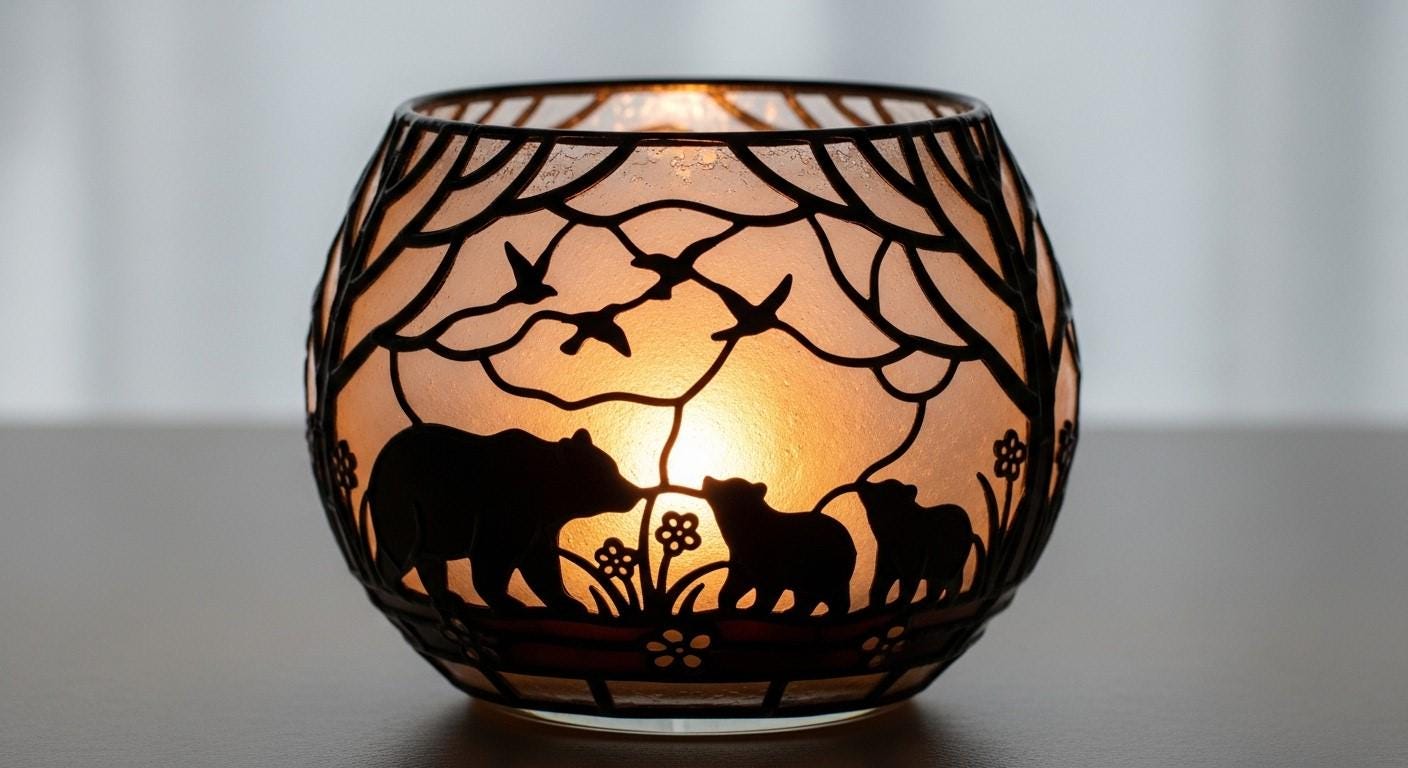 Hand Painted Bear Candle Holder: Stained Glass Design - Thumbnail 2