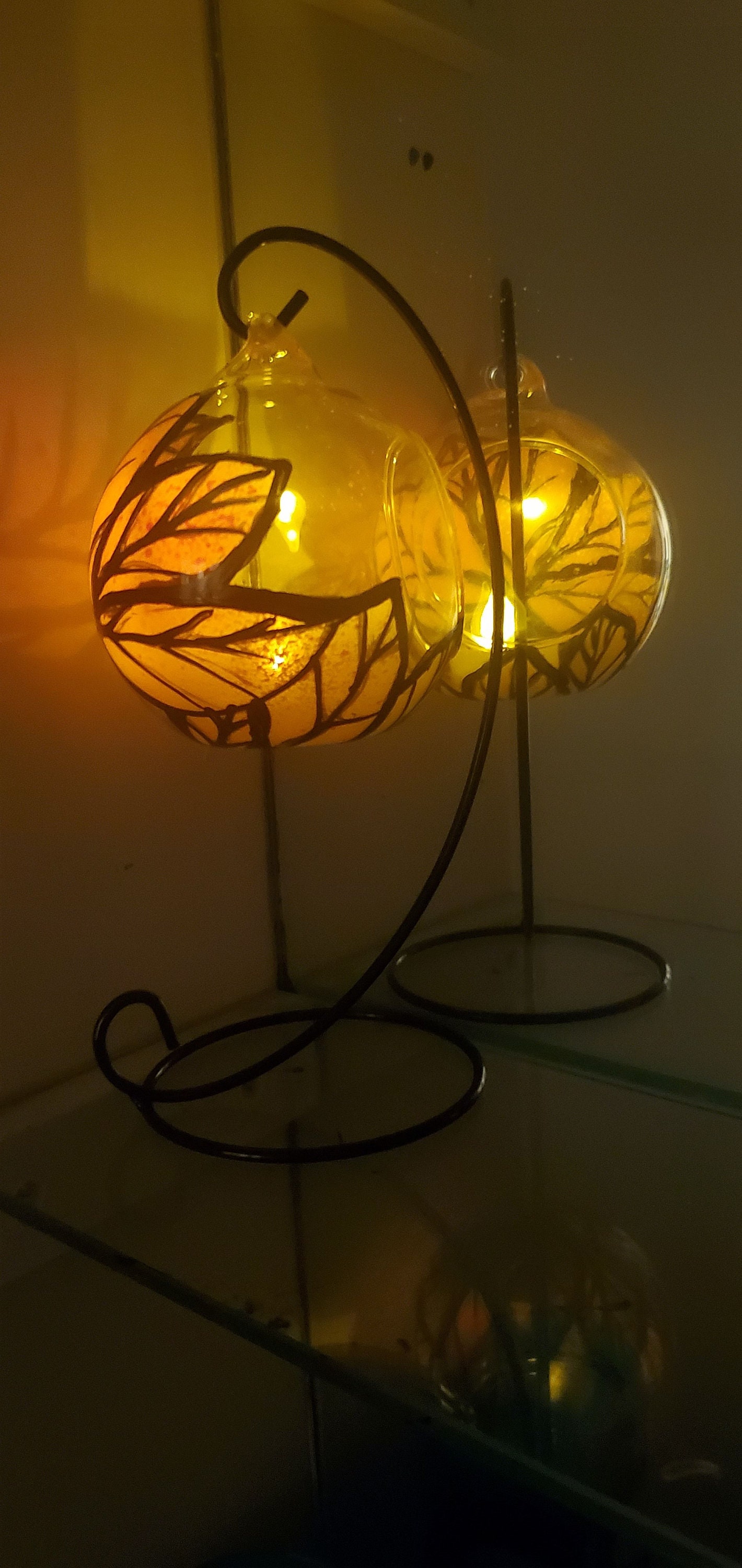 Orange leave fall hand painted candle holder - Thumbnail 5