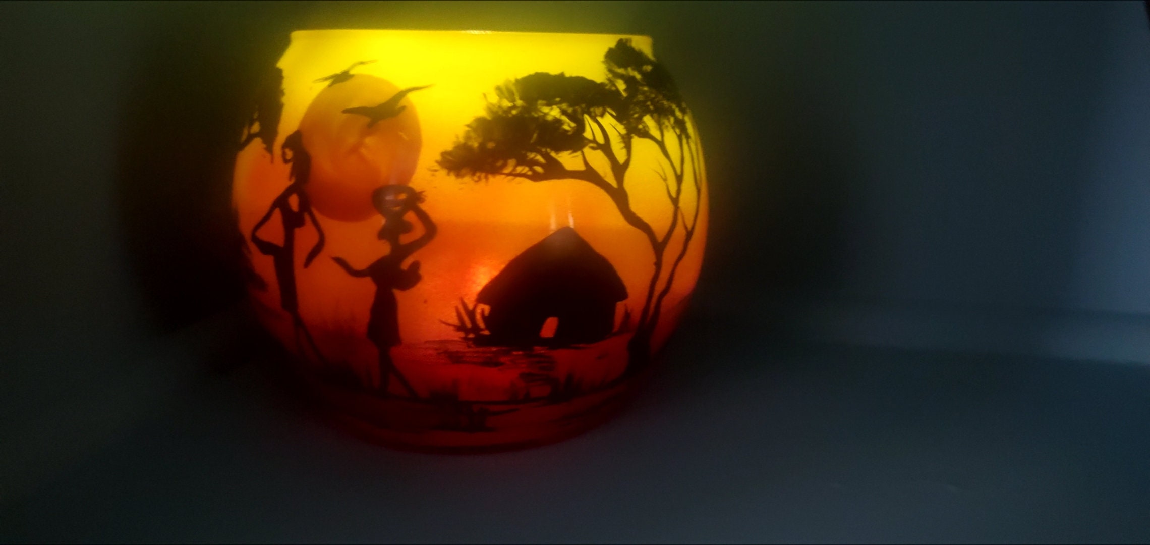 Hand Painted Glass Candle Holder: African Savanna Art (4x5") - Thumbnail 3