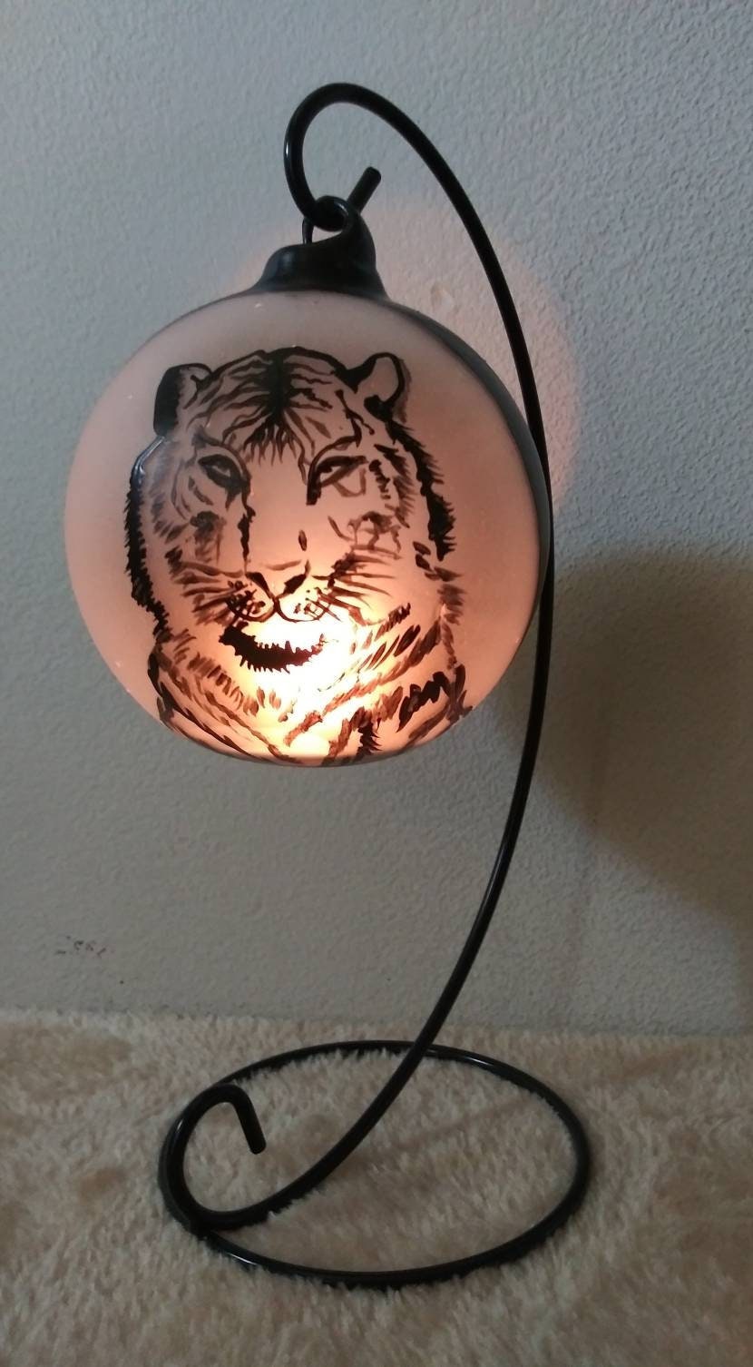 Tiger inside his cave gift candle holder hand painted on glass and stander. - Thumbnail 6
