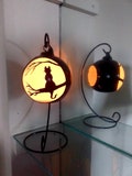 Cat in a tree branch in hanging candle holder hand painted in glass