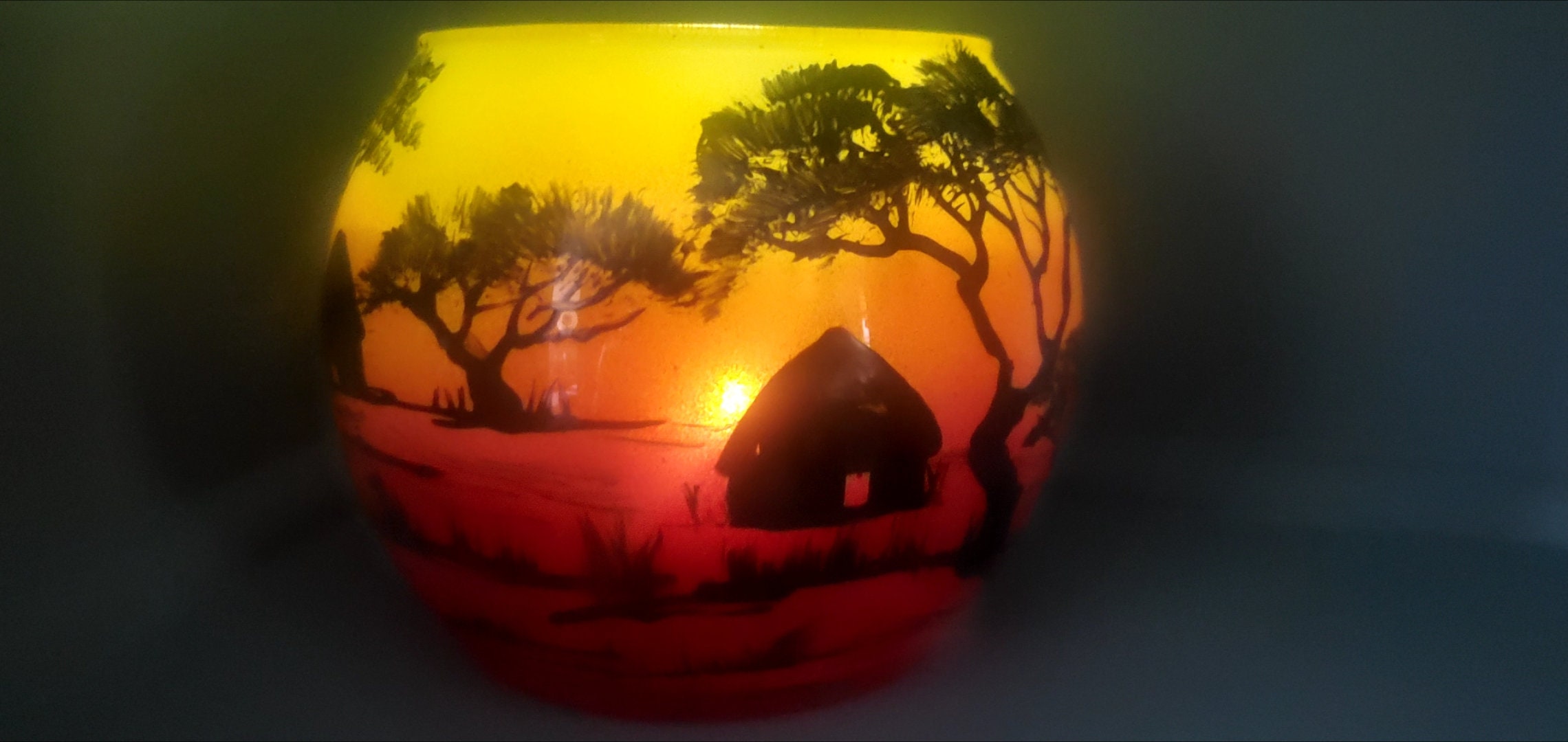 Hand Painted Glass Candle Holder: African Savanna Art (4x5") - Thumbnail 4