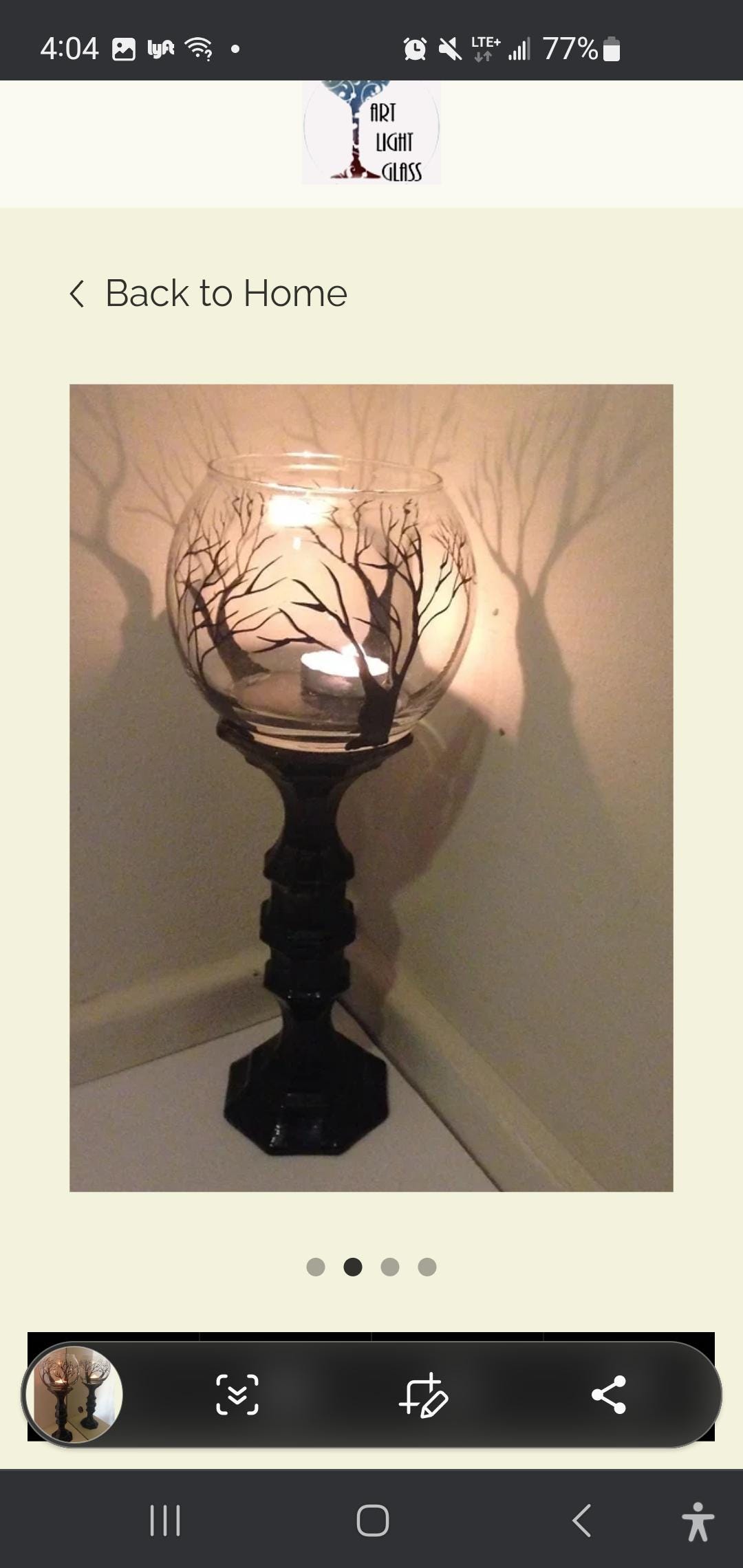Hand Painted Black Tree Candle Holder: Glass Art Centerpiece - Thumbnail 2