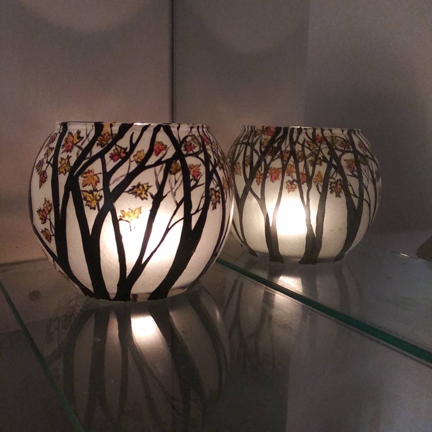 Hand Painted Cat Candle Holder: Autumn Leaves, Whimsical Gift - Thumbnail 5