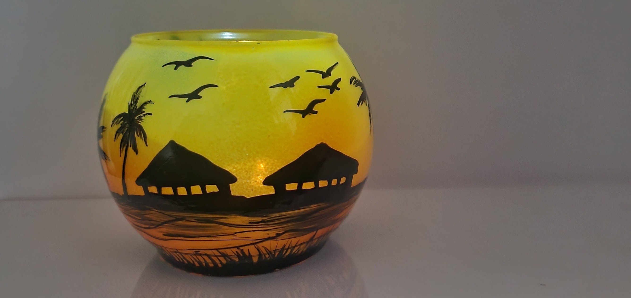 Sunset in the beach hand painted candle holder - Thumbnail 4