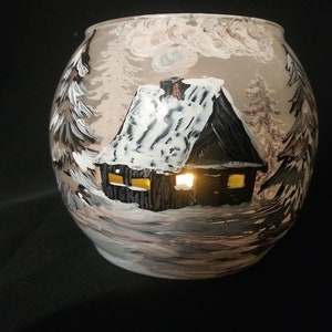 House on the forest winter hand painted candle holders