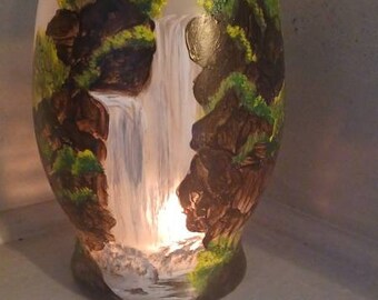 Waterfall Candle holder hand painted tall 6" open in top 3"