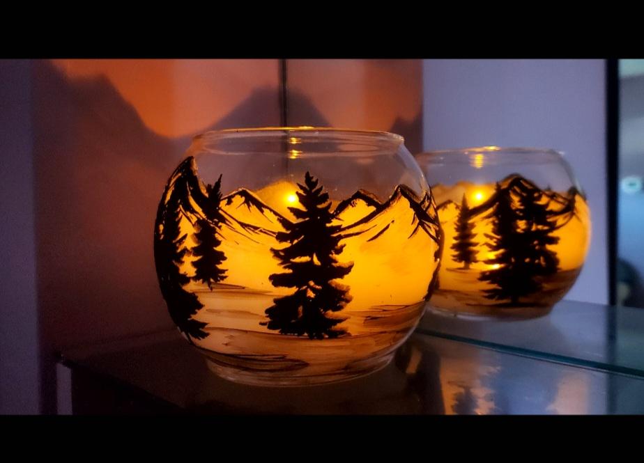 Hand Painted Bear Landscape Candle Holder (4x5) - Thumbnail 5