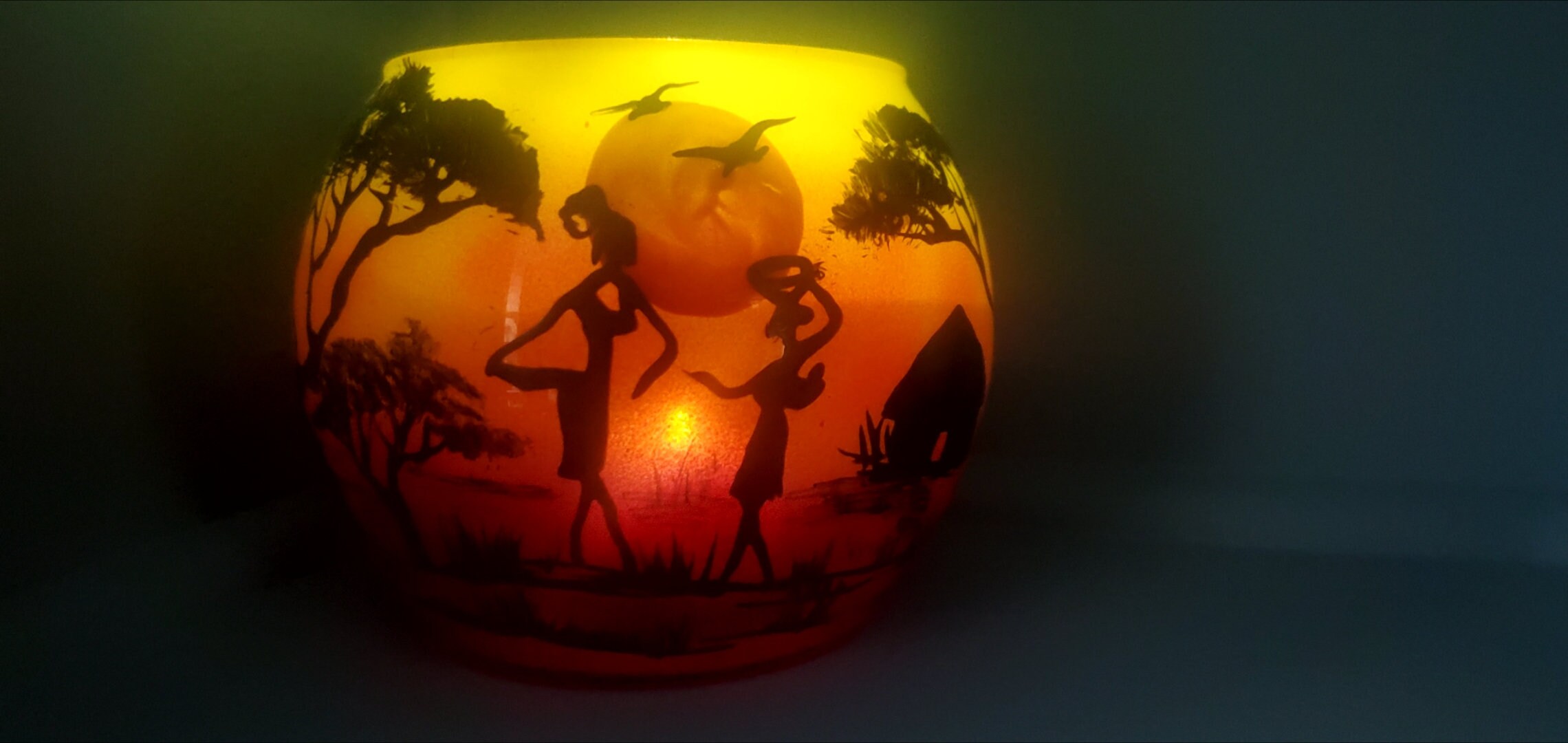 Hand Painted Glass Candle Holder: African Savanna Art (4x5") - Thumbnail 2