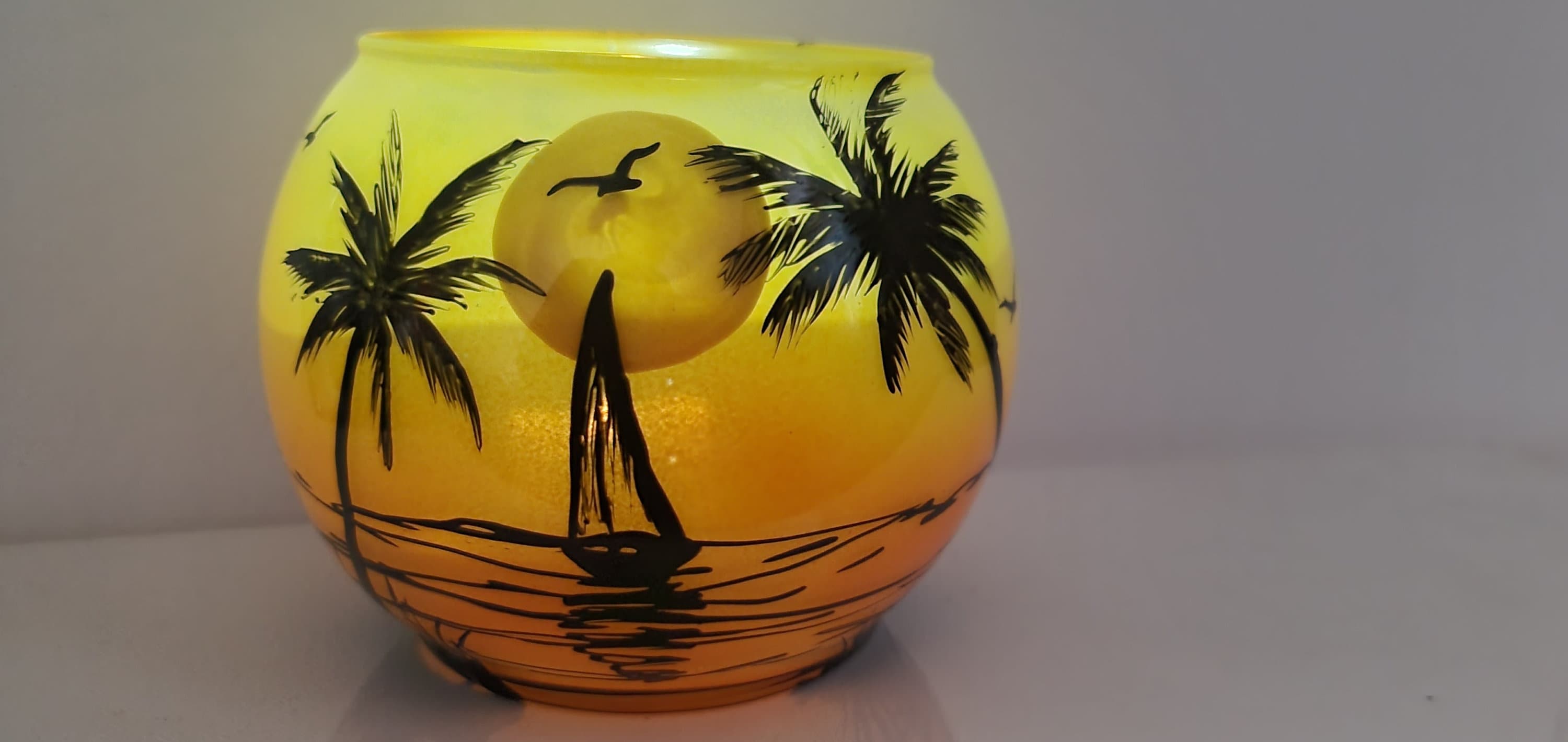 Sunset in the beach hand painted candle holder