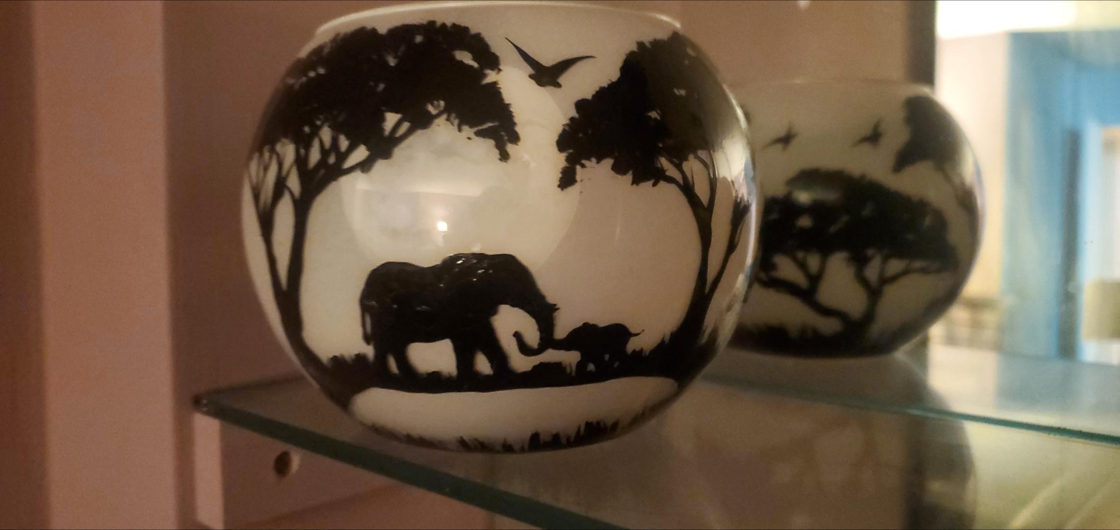 Hand-Painted Elephant Candle Holder: African Safari Silhouette Art - Thumbnail 3