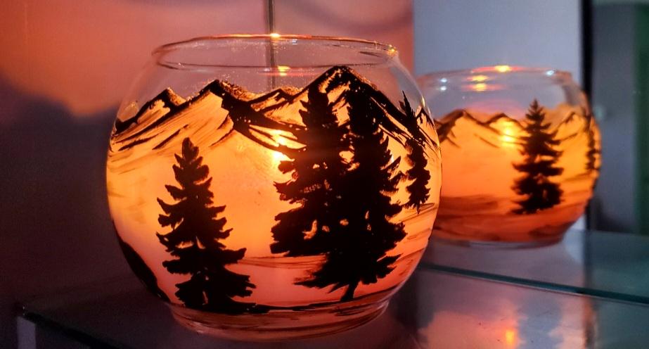 Hand Painted Bear Landscape Candle Holder (4x5) - Thumbnail 7