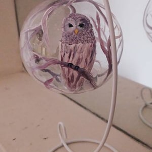 Snow owl snow flex and branch Hand painted candle holder