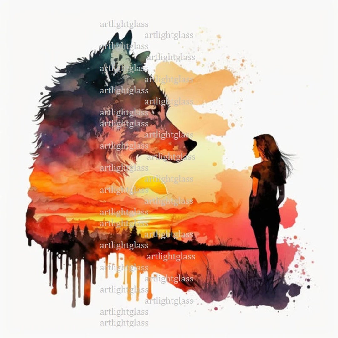 Digital Photo PNG FILE Wolf With Girl Watercolor for Print - Etsy