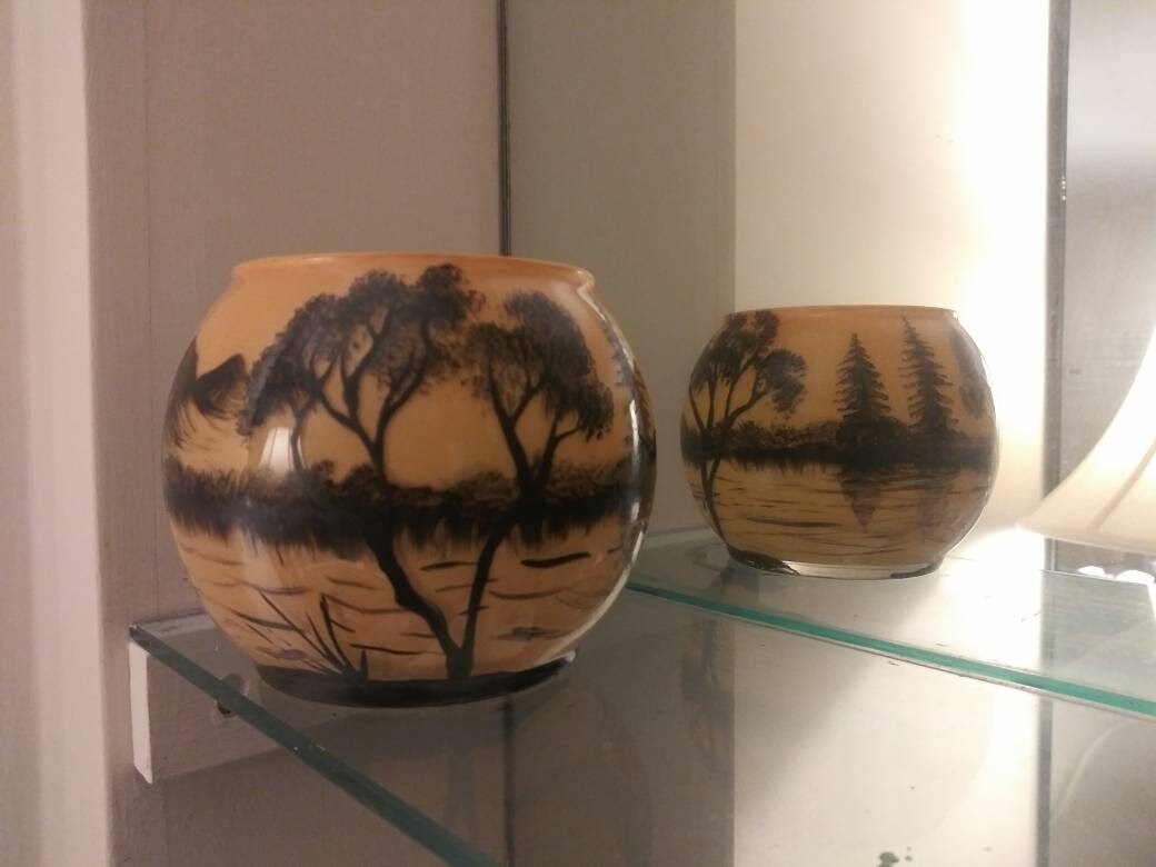 Hand‑Painted Mountain Landscape Candle Holder – Sunset Trees & Lake Silhouette, Unique Nature‑Inspired Gift - Thumbnail 3