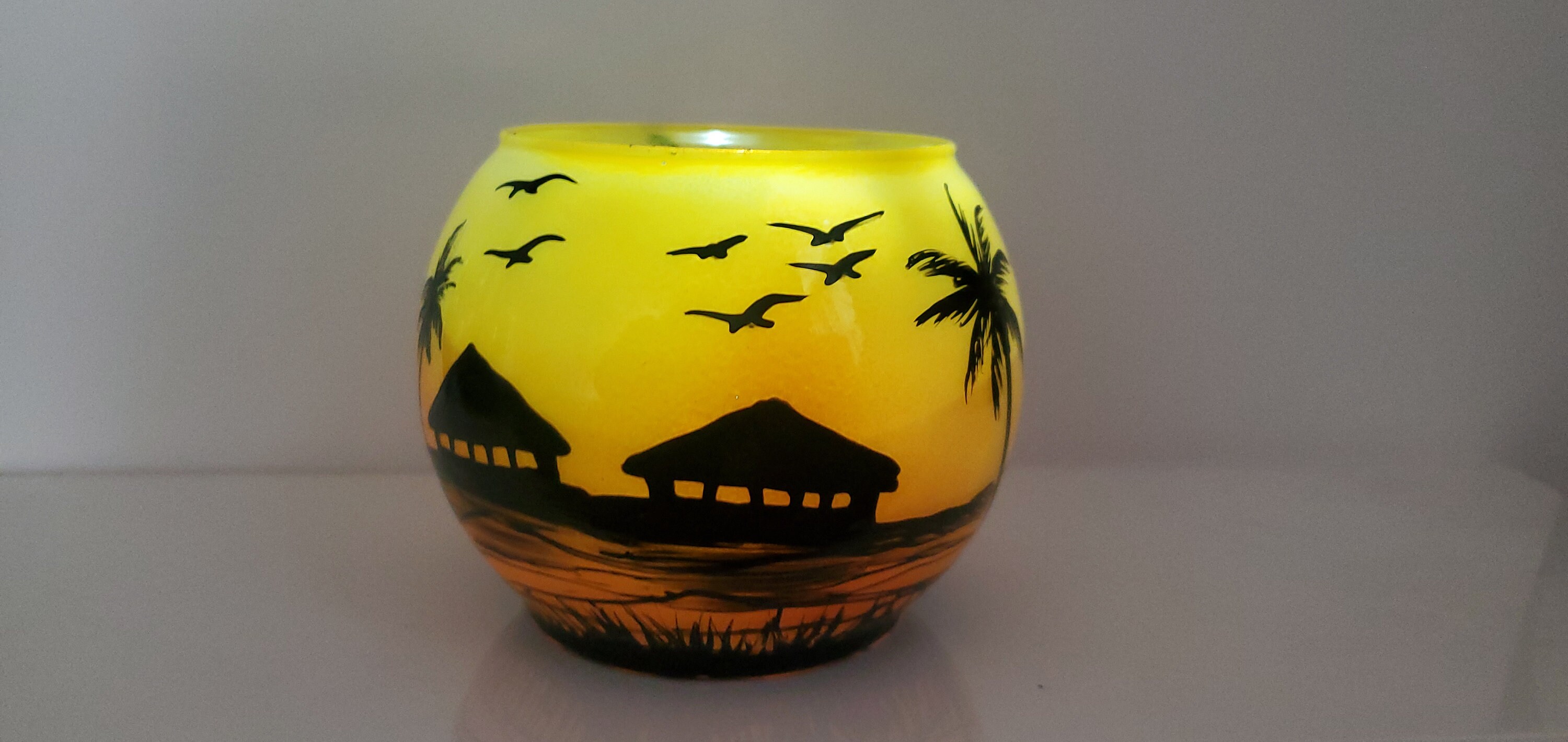 Sunset in the beach hand painted candle holder - Thumbnail 3