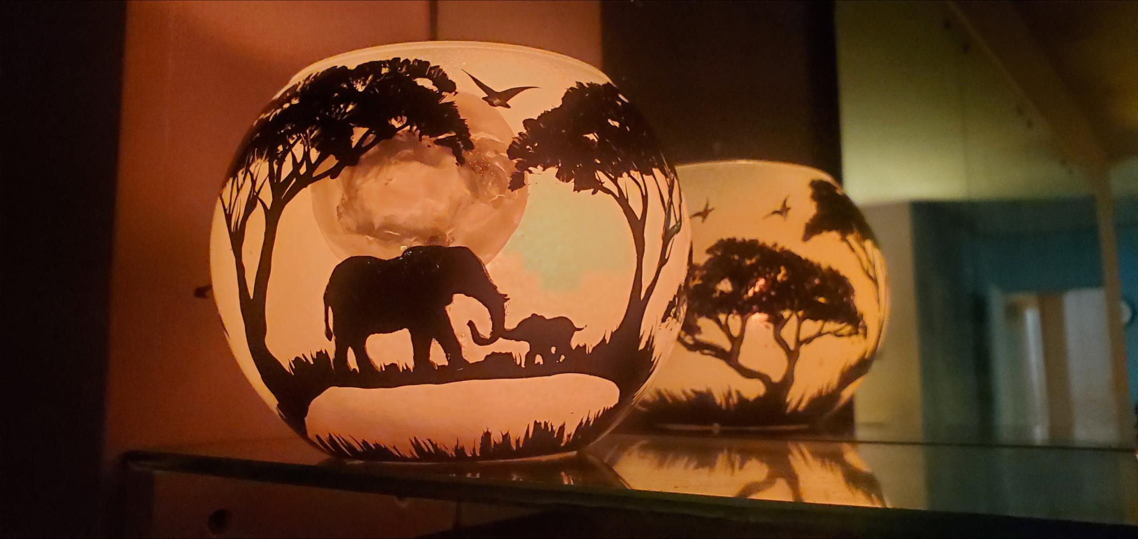 Hand-Painted Elephant Candle Holder: African Safari Silhouette Art - Thumbnail 2
