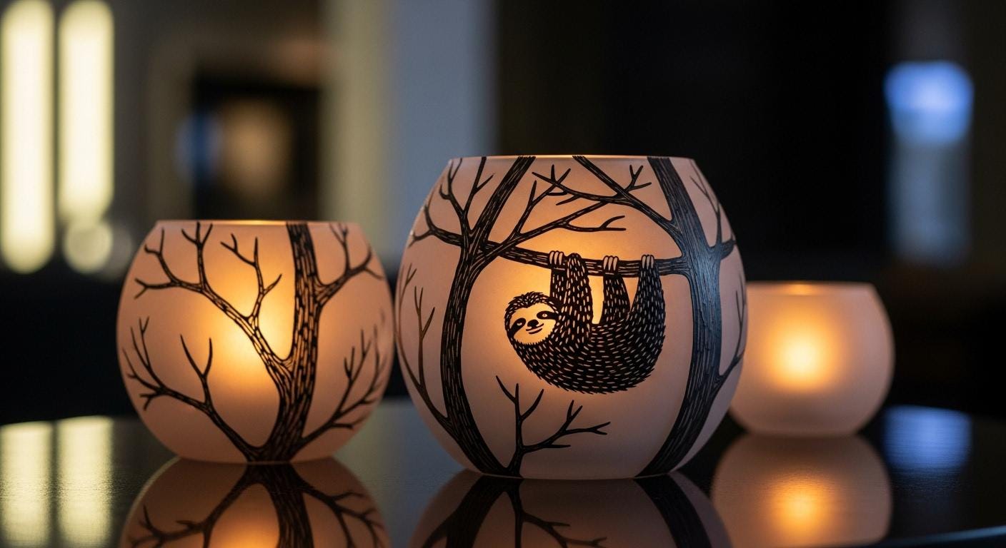 Handpainted Pink Vase Tea Light Candle Holder with Black Leaves