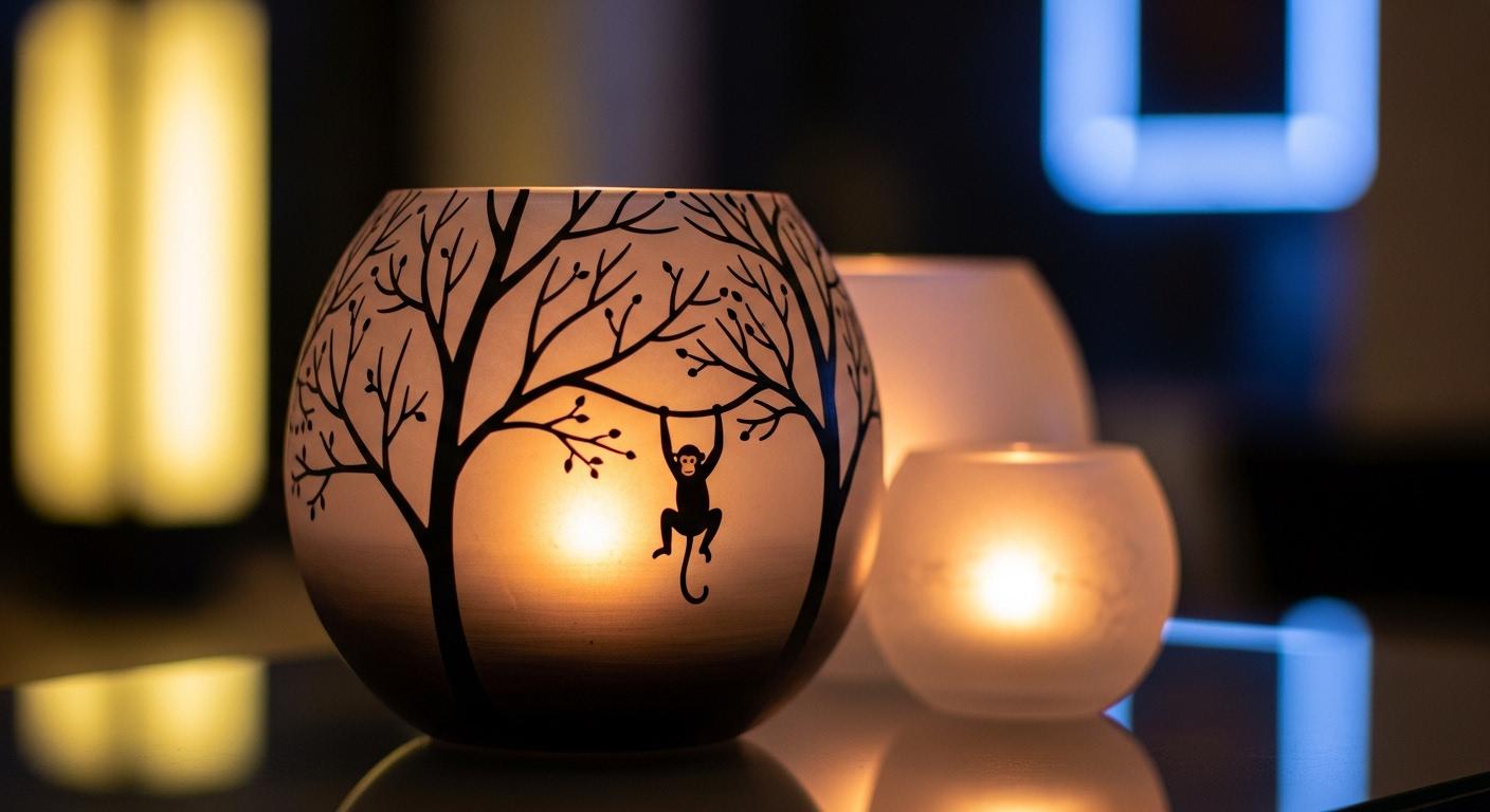 Hand Painted Cherry Blossom Candle Holders - Set of 2 - Thumbnail 2