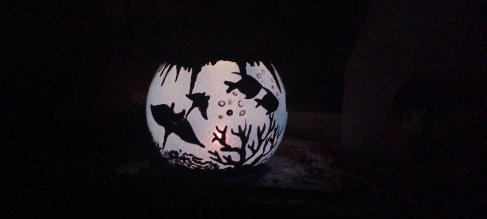under the sea creatures hand painted candle holder Blue and black - Thumbnail 7