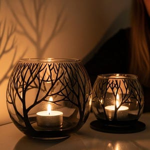 One Candle Holder, Glass vase in black color, size 9.8cm 3.875&quot;, Hand Painted, love gift dinner table.