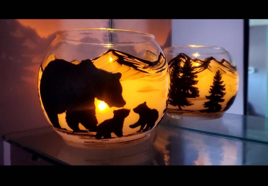 Hand Painted Bear Landscape Candle Holder (4x5) - Thumbnail 3