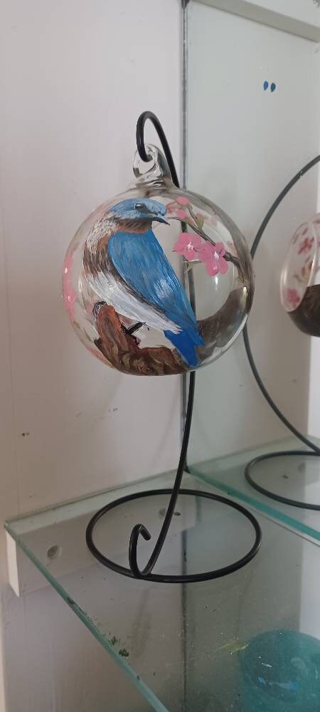 Blue bird cherry blossom and flowers hand painted hanging candle holder and - Thumbnail 3