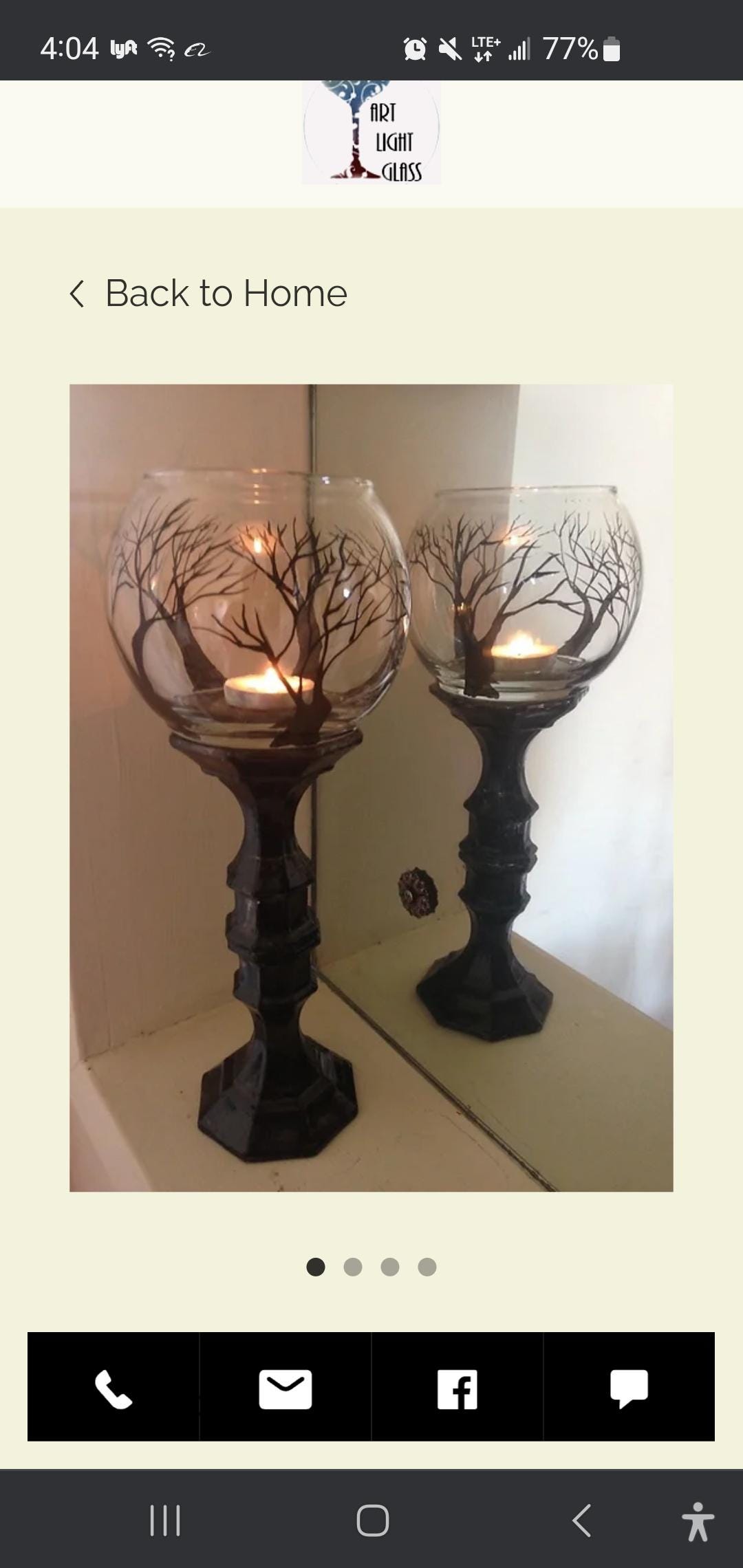 Hand Painted Black Tree Candle Holder: Glass Art Centerpiece - Thumbnail 3