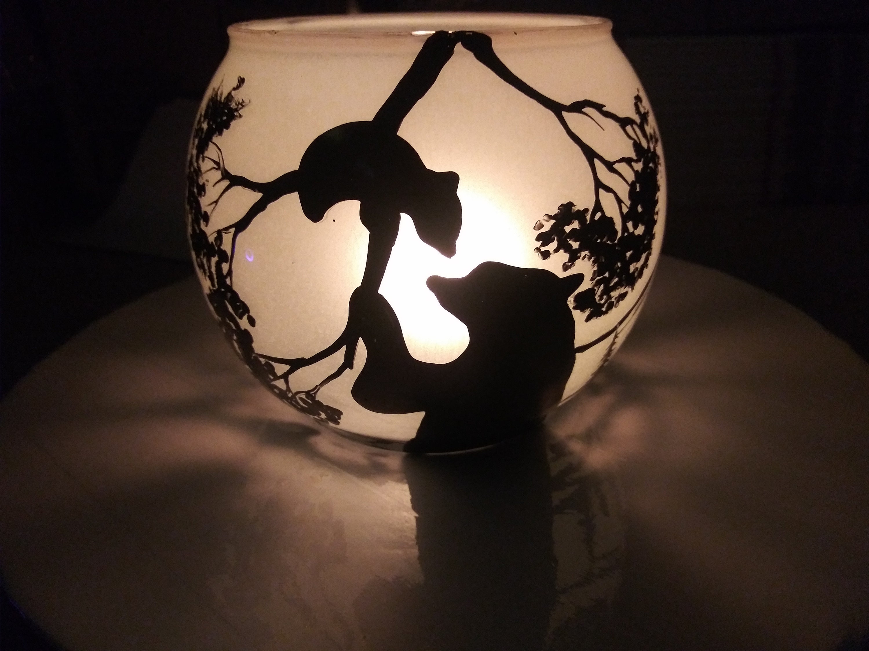 Hand Painted Bear Landscape Glass Candle Holder (4x5) - Thumbnail 2