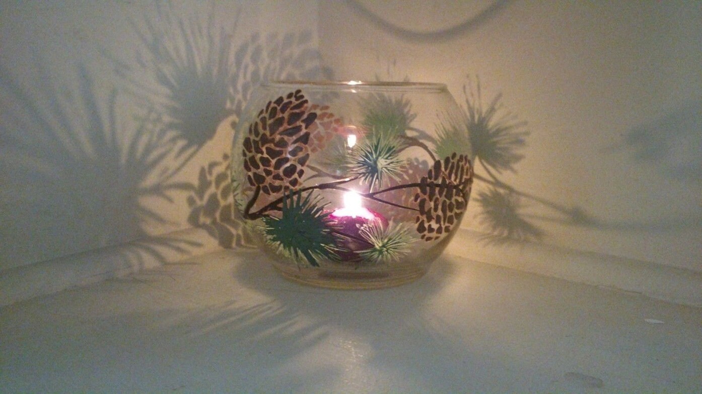 Pine Cone candle holder hand painted gift - Thumbnail 2