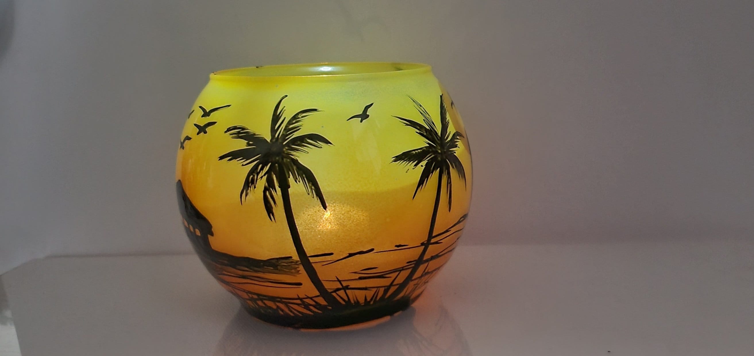 Sunset in the beach hand painted candle holder - Thumbnail 2