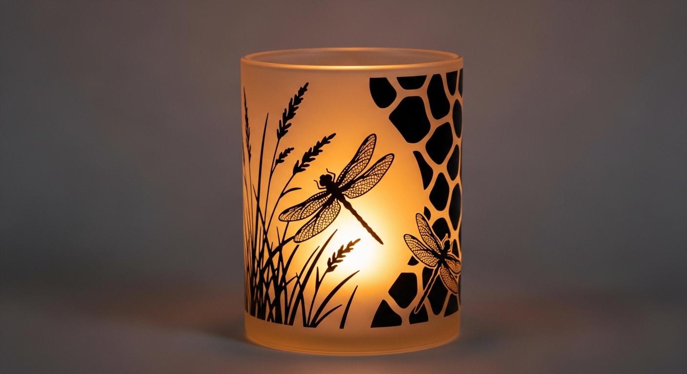 Hand painted Dragonfly Silhouette Candle Holder – Nature-Inspired Ambient Light Décor