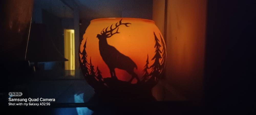 Sunset and deer handpainted candle holder - Thumbnail 2