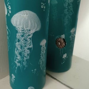 Jellyfish under the sea hand painted in glass candle holder