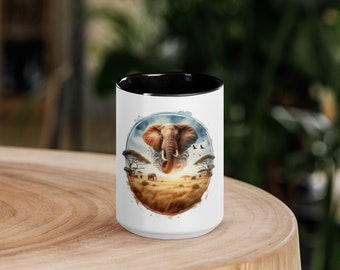 Mug with Color Inside elephant savanna safari fun coffee