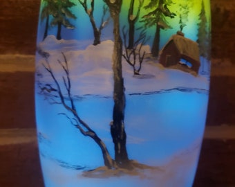 Winter gift hand painted candle holder glass vase 10" tall