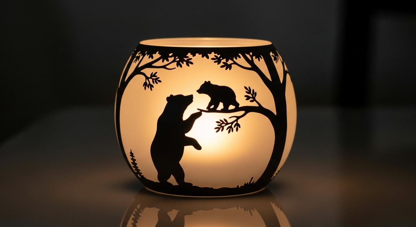 Hand Painted Bear Landscape Glass Candle Holder (4x5)